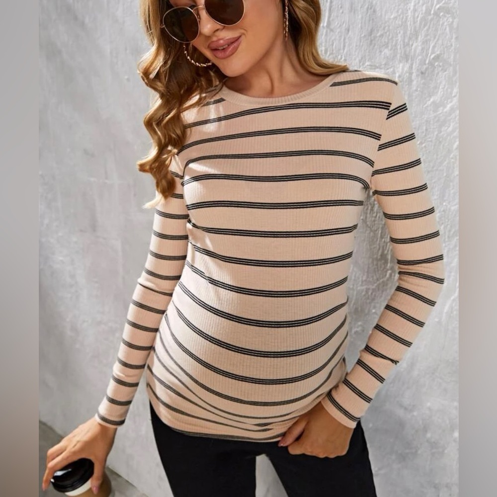 Maternity Striped Print Long Sleeve Tee